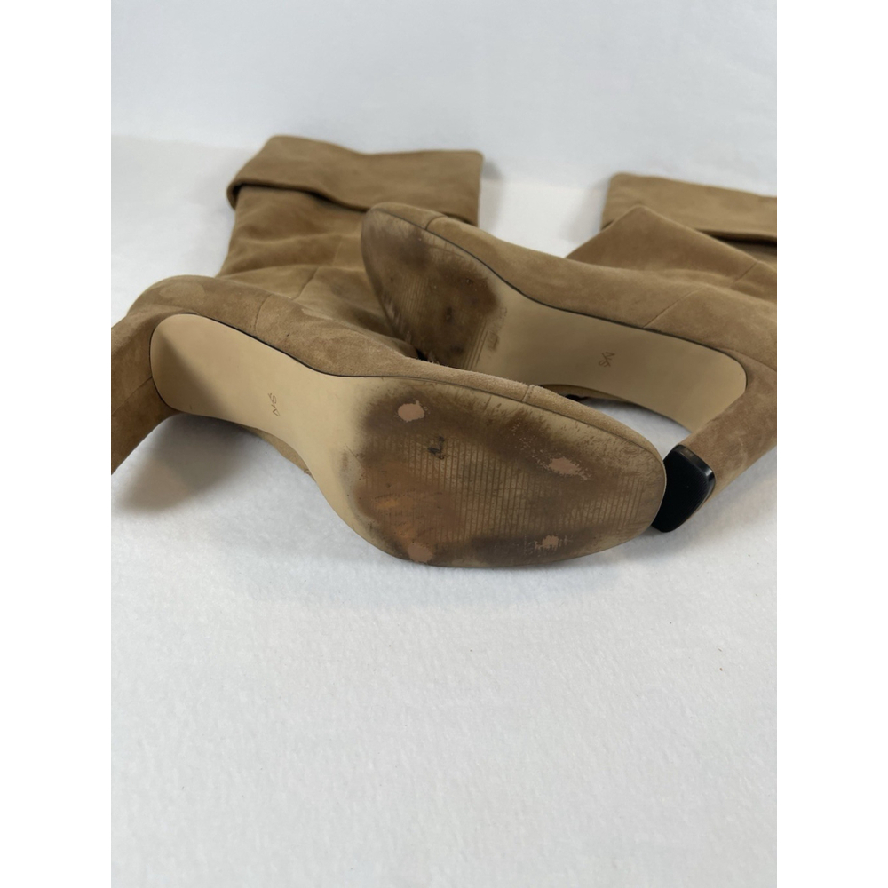 Something Navy Camel Suede Boots 9 Round Toe Chunky Heel Knee High - Picture 5 of 8